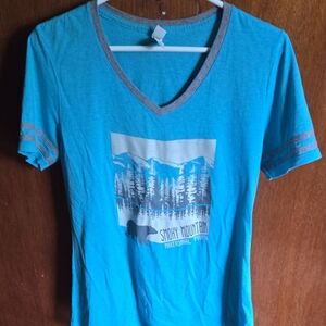 Aqua-ish Blue Smoky Mountain National Park Graphic T-Shirt Medium Women's